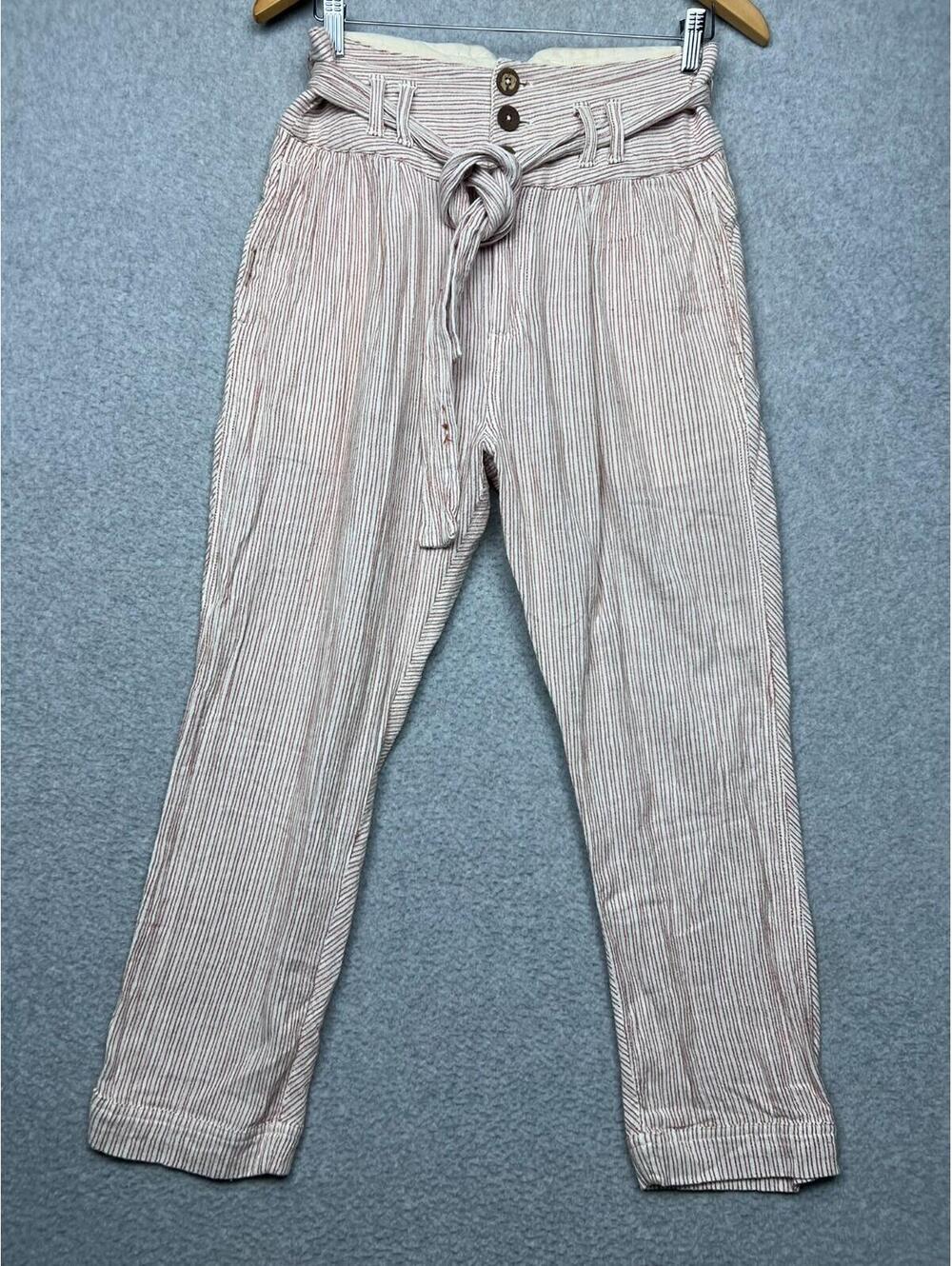 Free People Rumors Yarn Dye Harem Pant Red Stripe Boho Coastal High Waist 2
